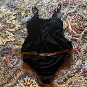 Elegant Black Textured two Piece Bathing Suit
